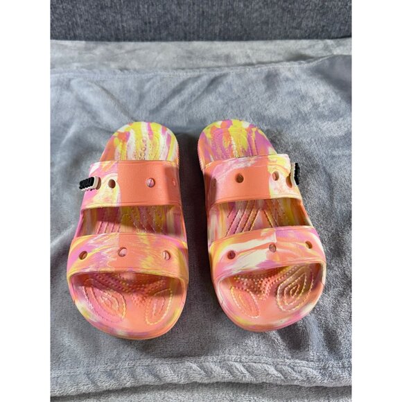 Crocs womens 6 sandels pink -yellow-orange open toe - Picture 4 of 16